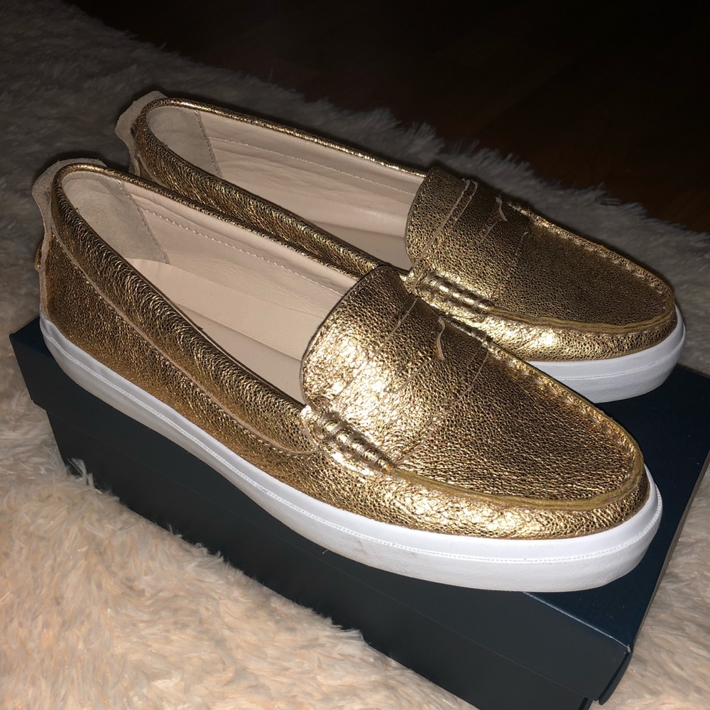 Cole Haan gold weekender loafers